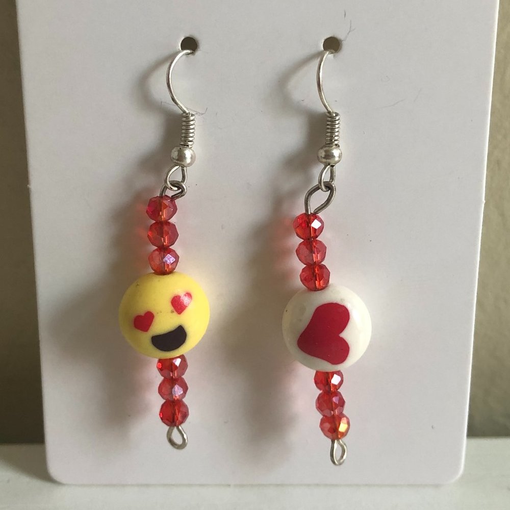 Emoji Hanging Earrings with Red Beads!